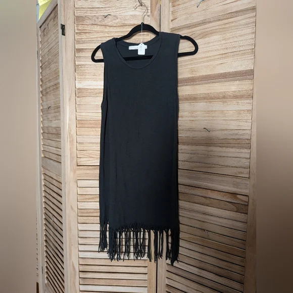 Stillwater The Brand Black Fringe Hem Sleeveless Tank Dress Cotton Size S - Picture 2 of 5